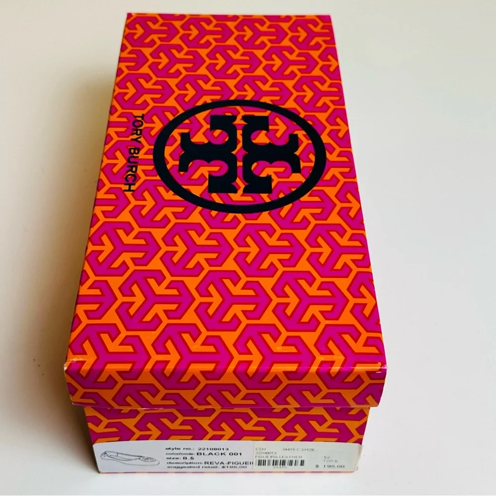 Tory Burch Black Leather Logo Ballet Flats